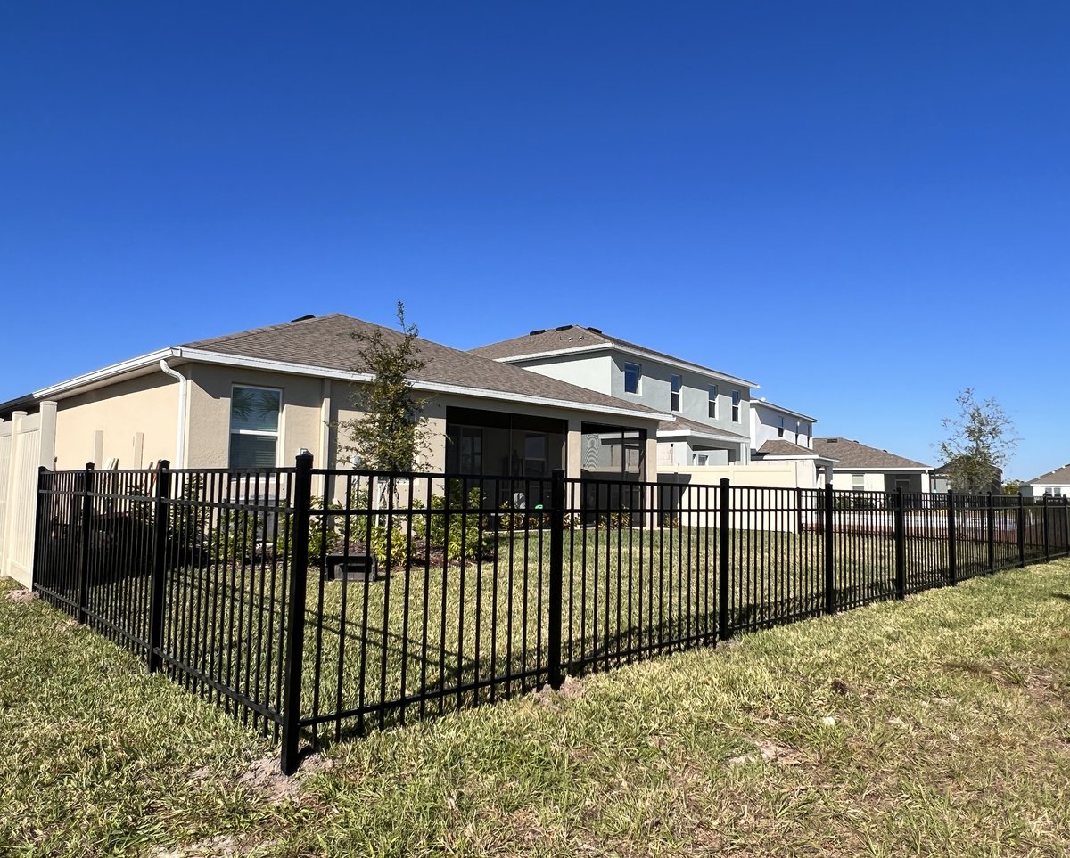 Costa Key Fence black aluminum fence installation around a backyard at a residential property in Sarasota County, Florida