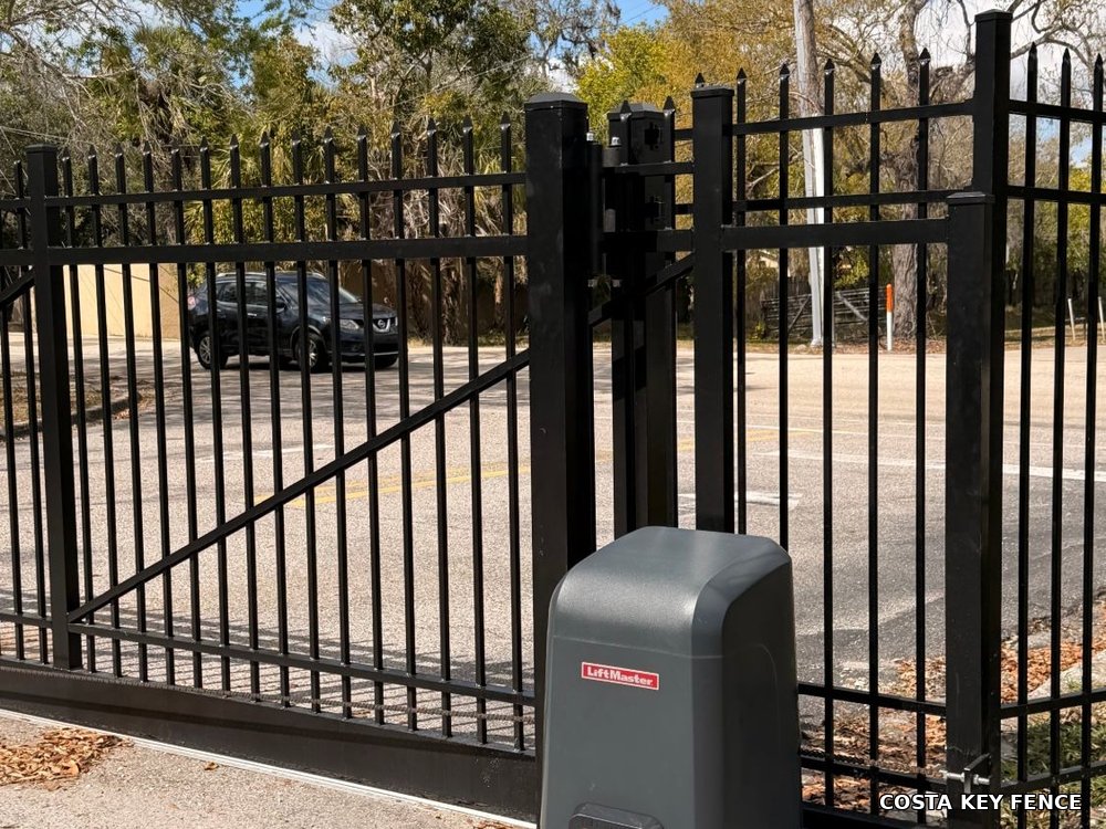 Automatic sliding gate with LiftMaster operator installed by Costa Key Fence near Sarasota, Florida